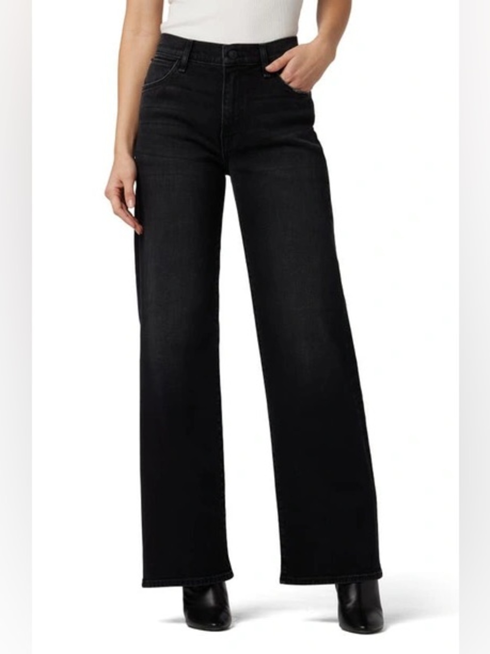 Hudson Rosalie High Rise Wide Leg Black Jeans, Full Length